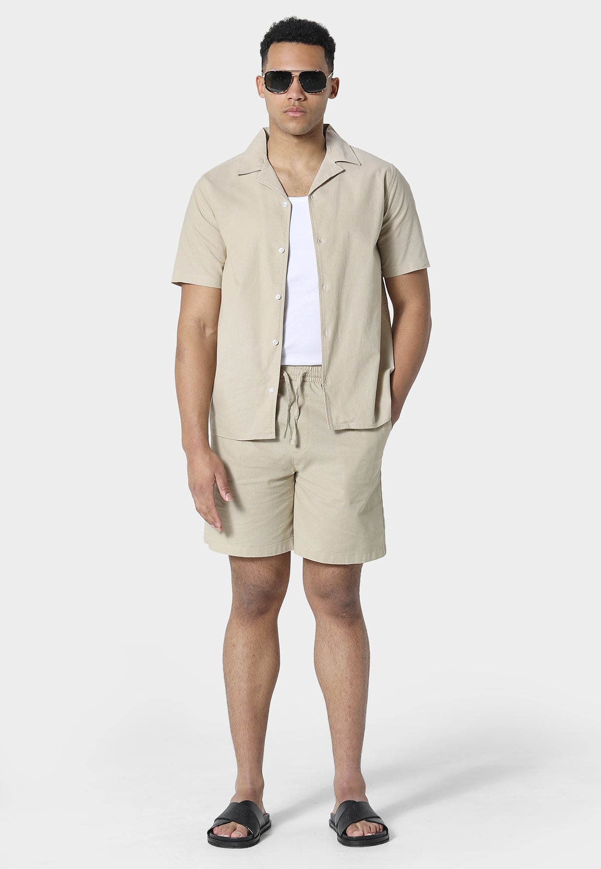 Bane Beige Linen Shorts
