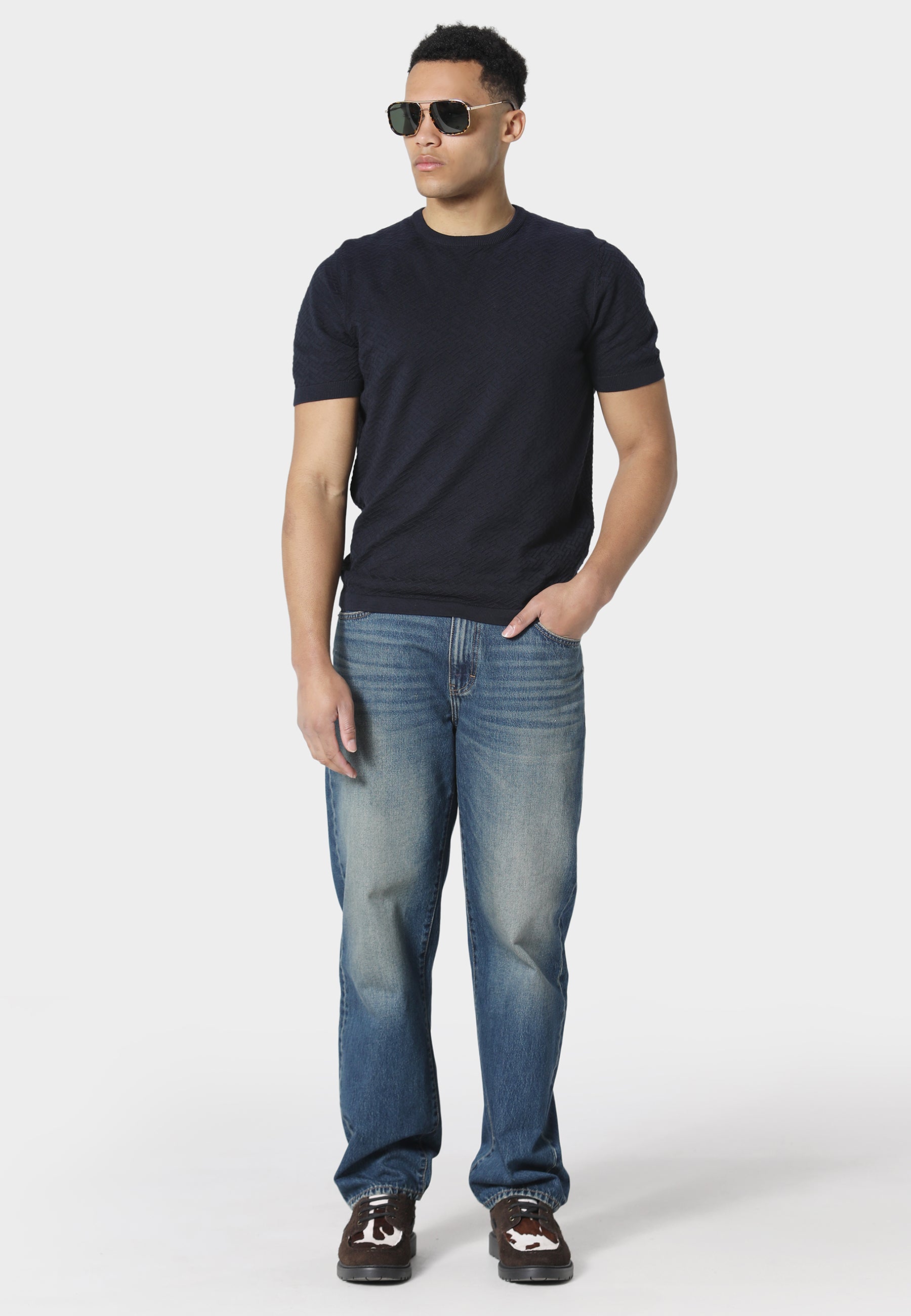 Burna True Navy Knitted T-Shirt