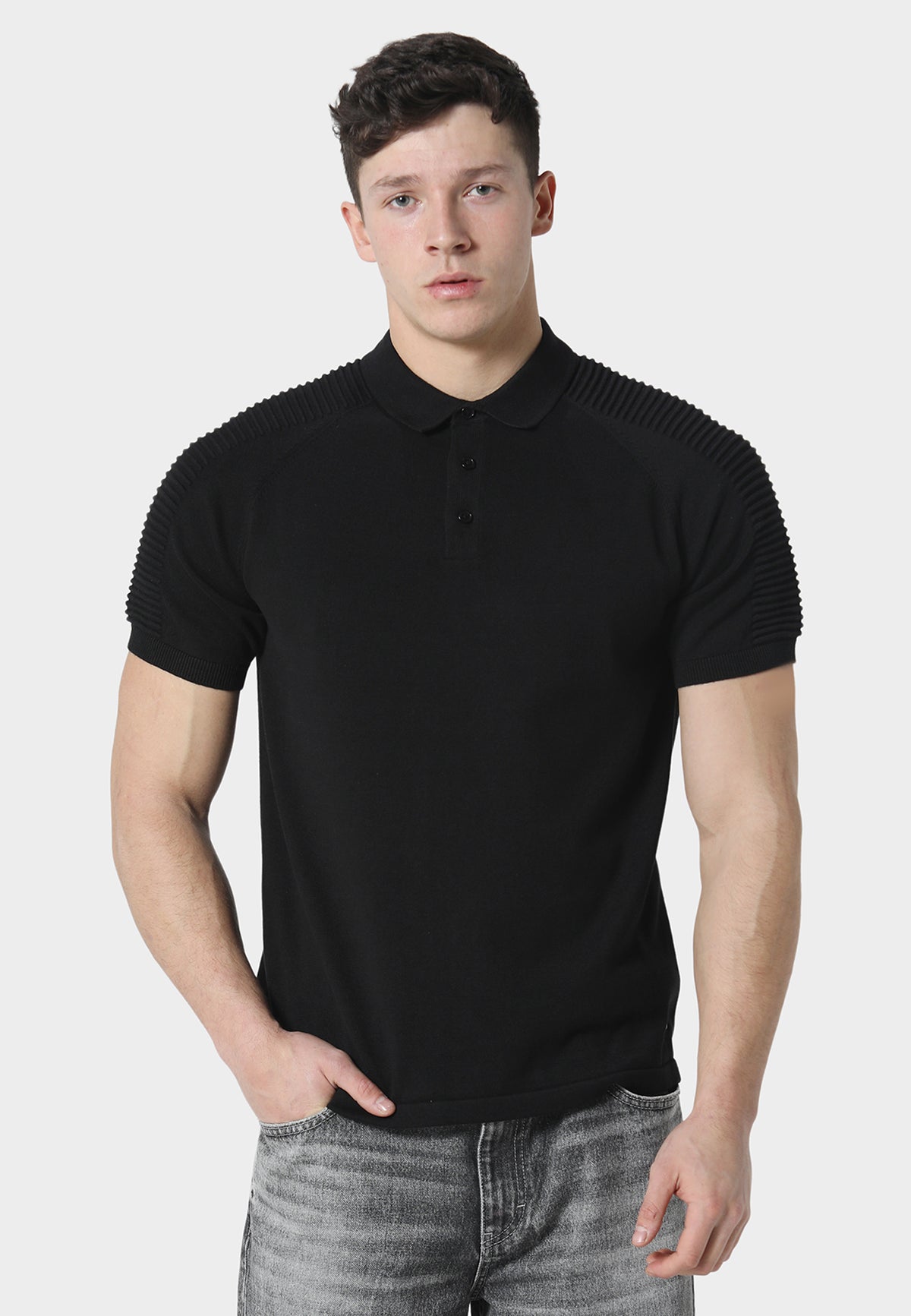 Salle Black Knitted Polo Shirt