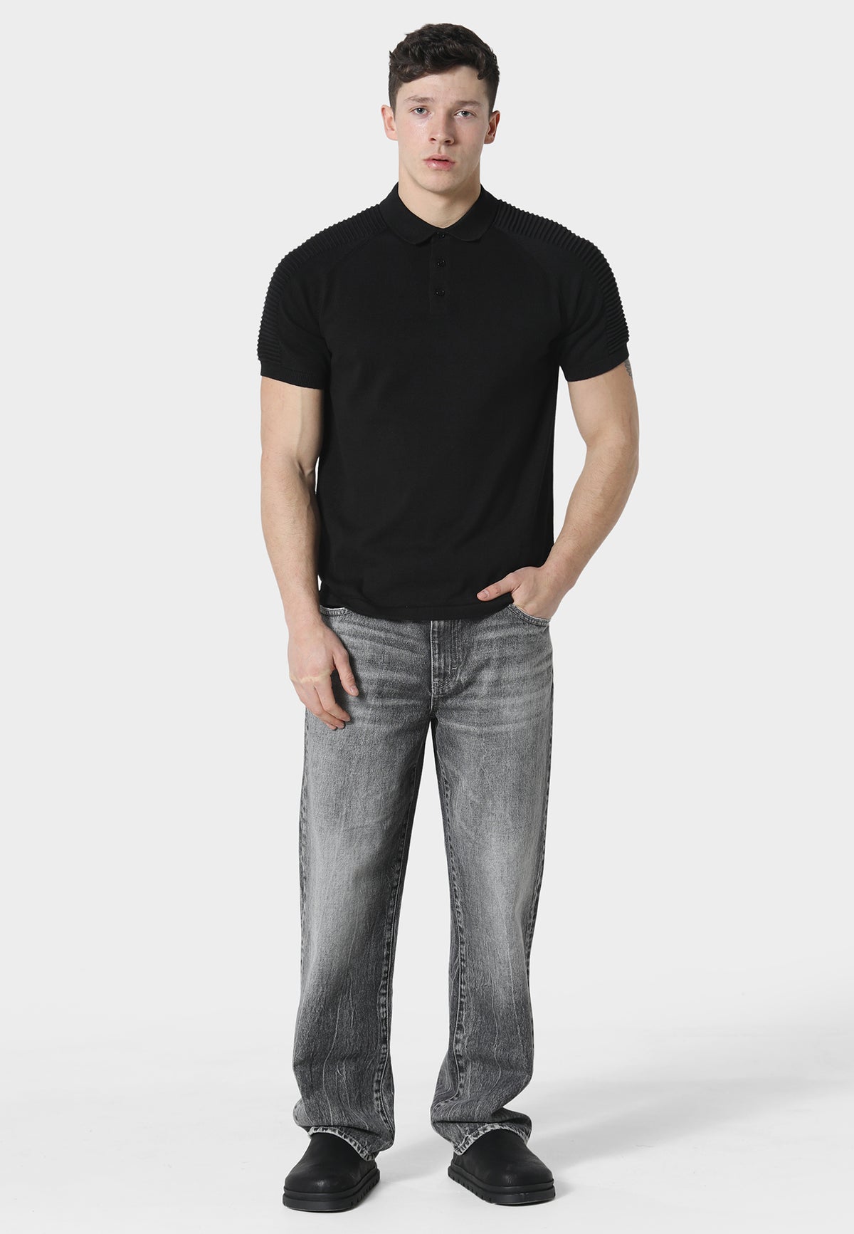 Salle Black Knitted Polo Shirt