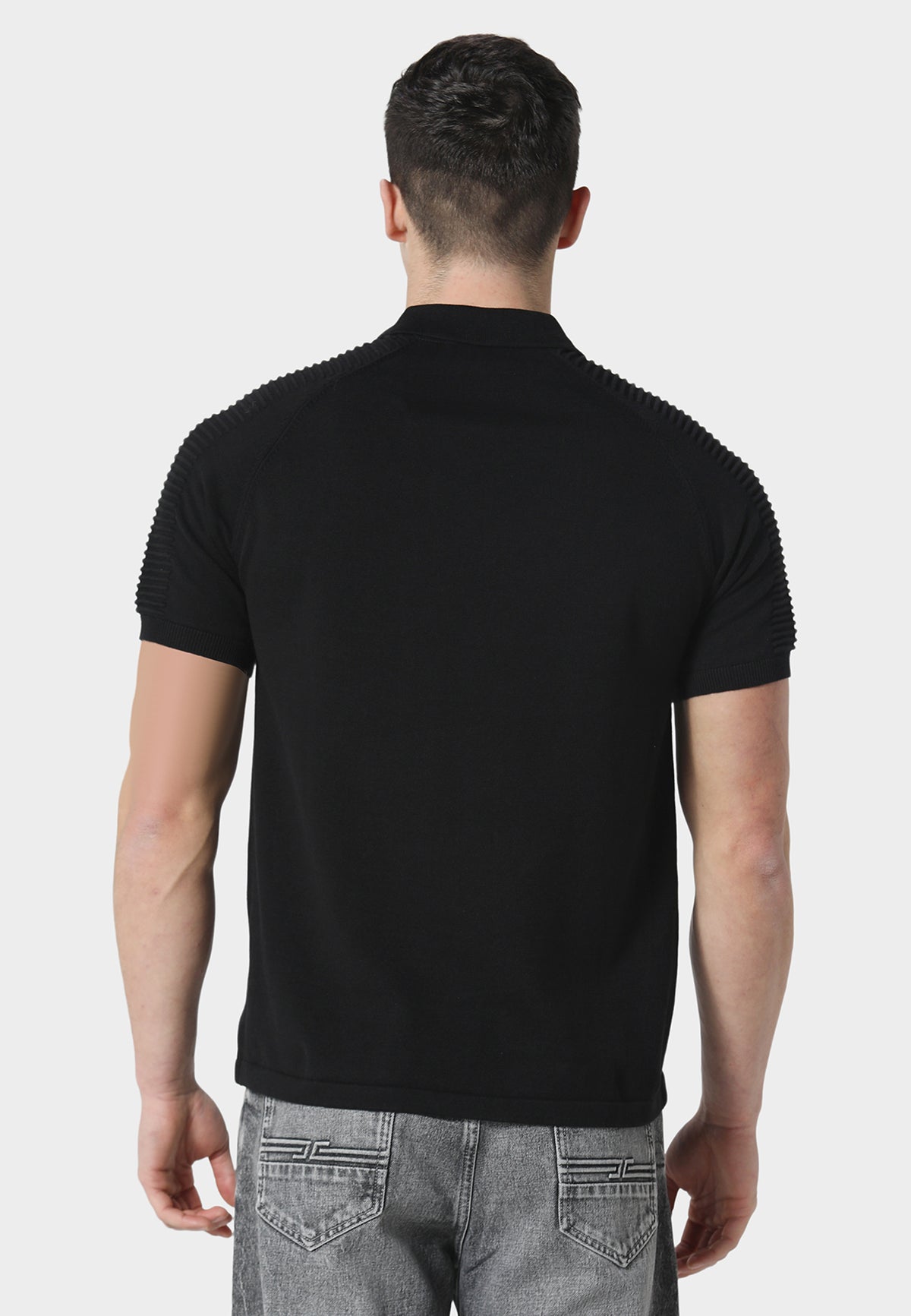 Salle Black Knitted Polo Shirt