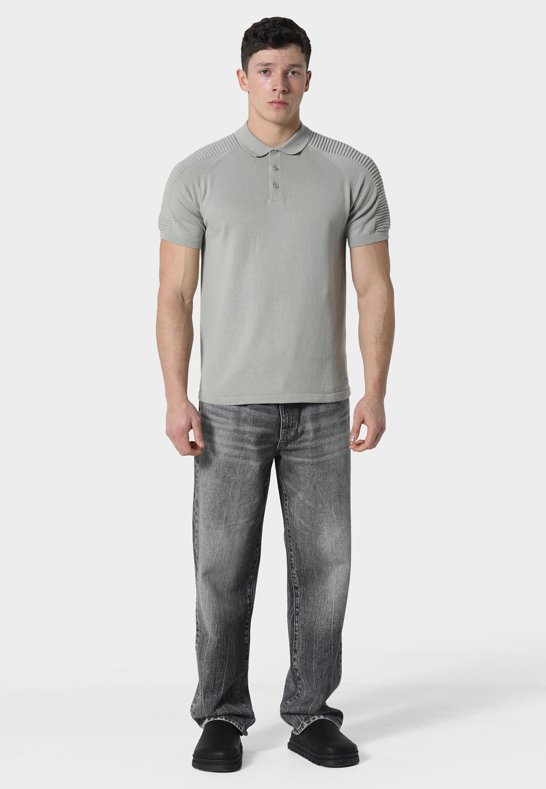 Salle Cool Grey Knitted Polo Shirt