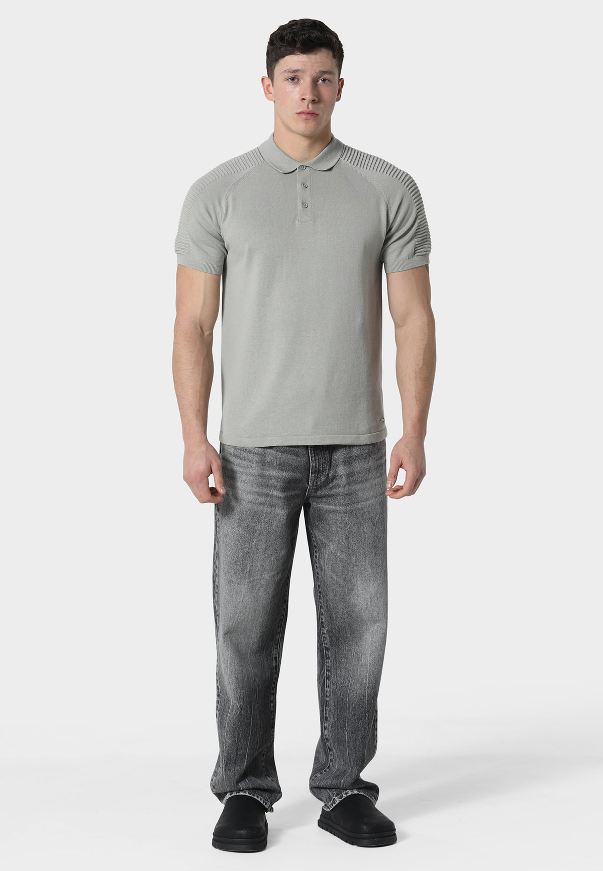 Salle Cool Grey Knitted Polo Shirt