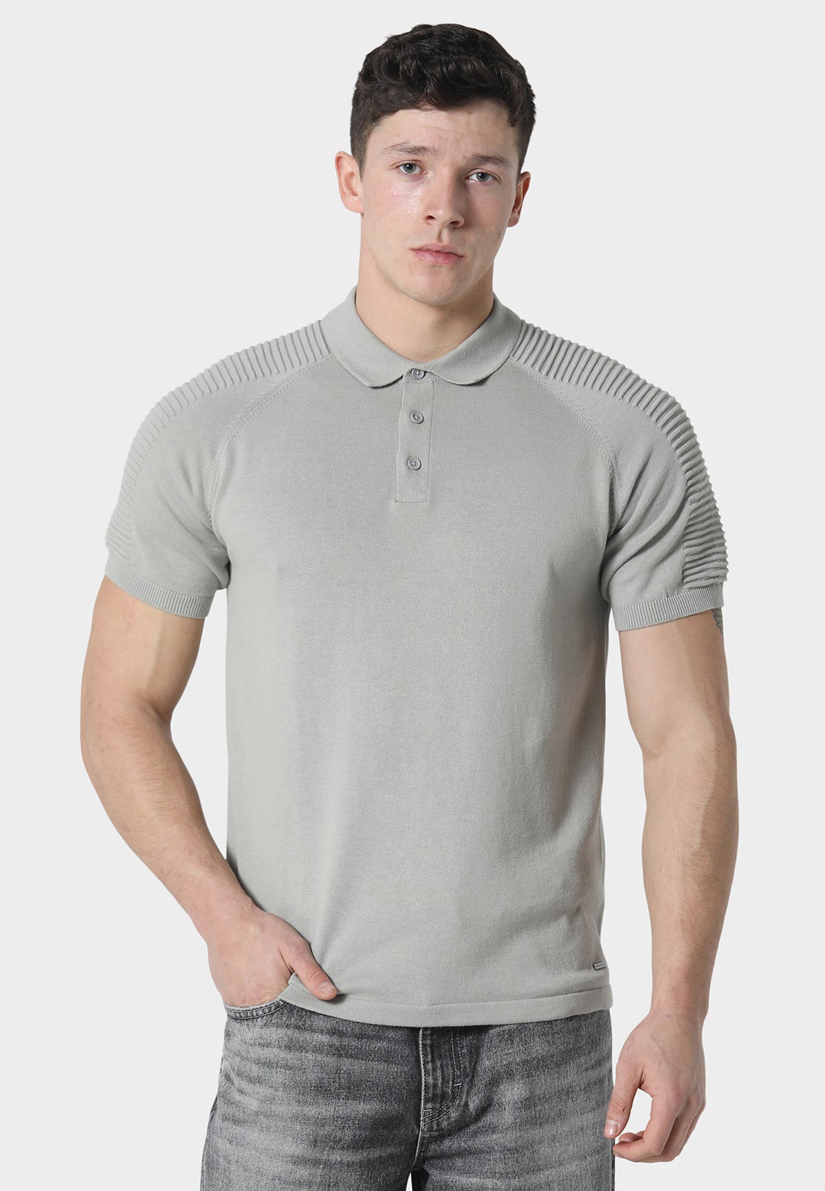 Salle Cool Grey Knitted Polo Shirt