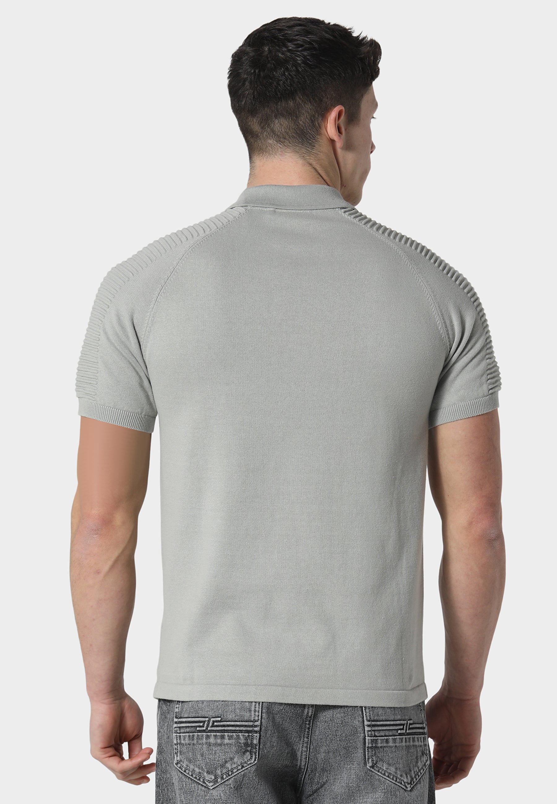 Salle Cool Grey Knitted Polo Shirt