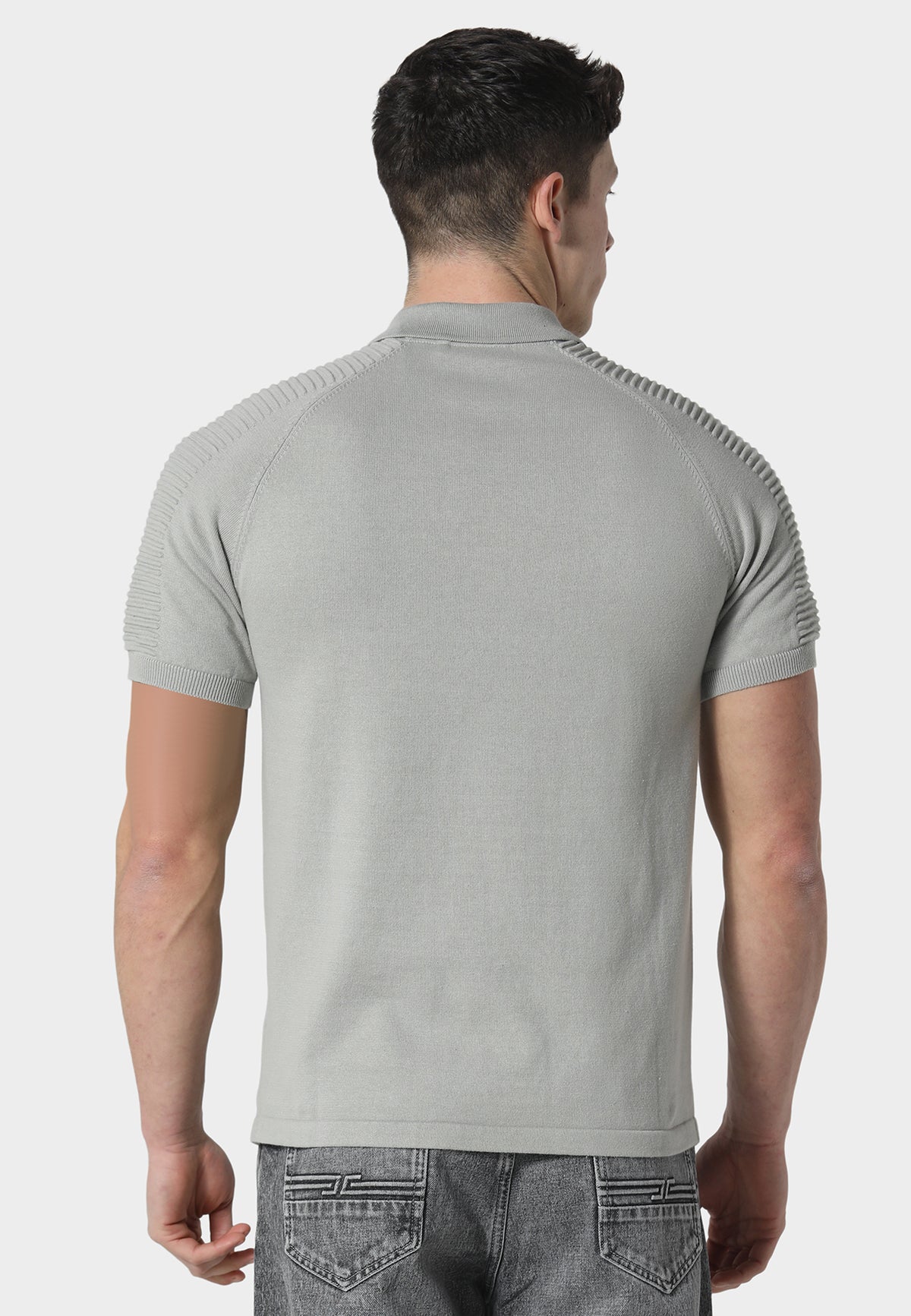 Salle Cool Grey Knitted Polo Shirt