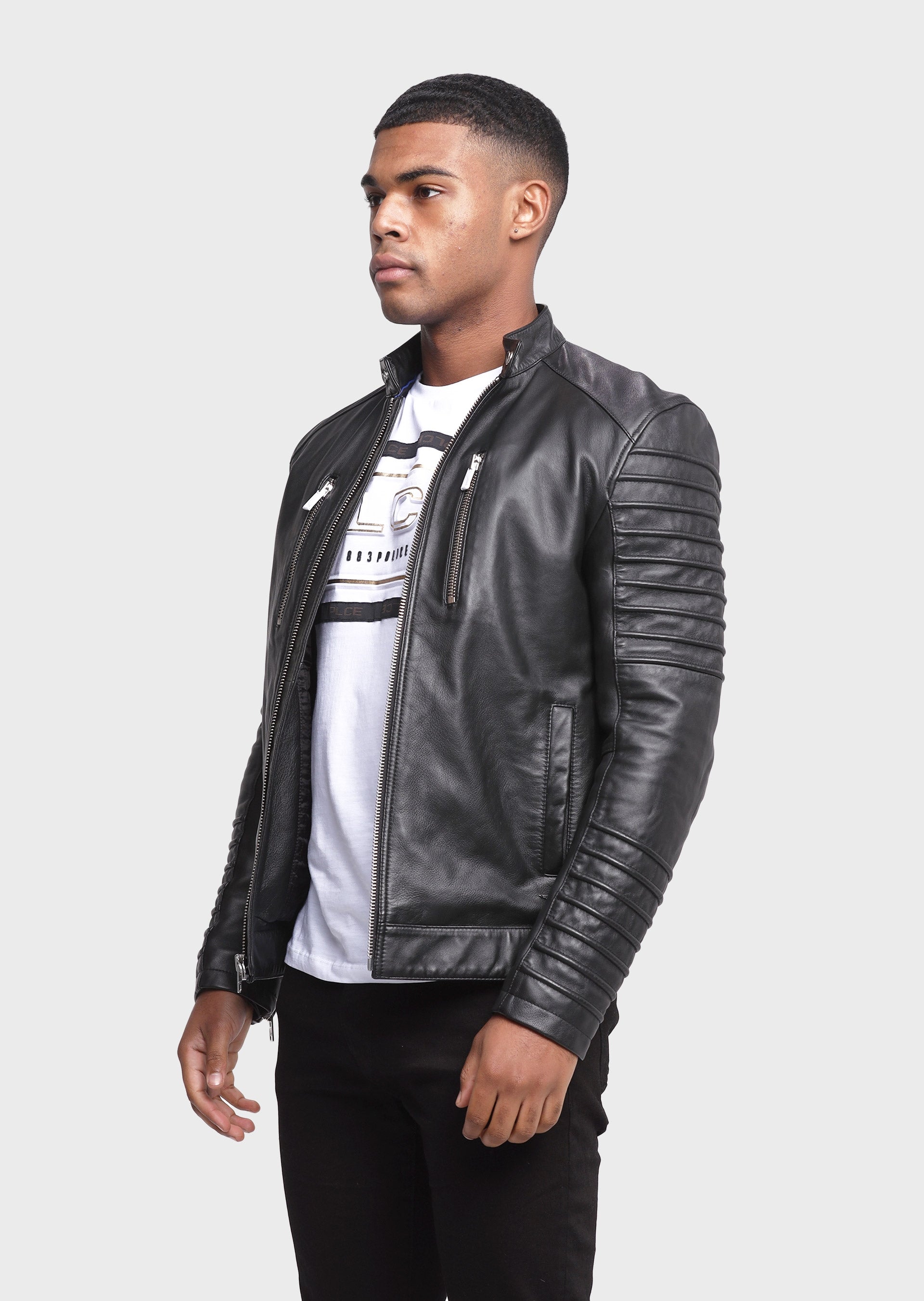 Police Palette Black Leather Sheep Tumbled Mens Jackets | 883 Police