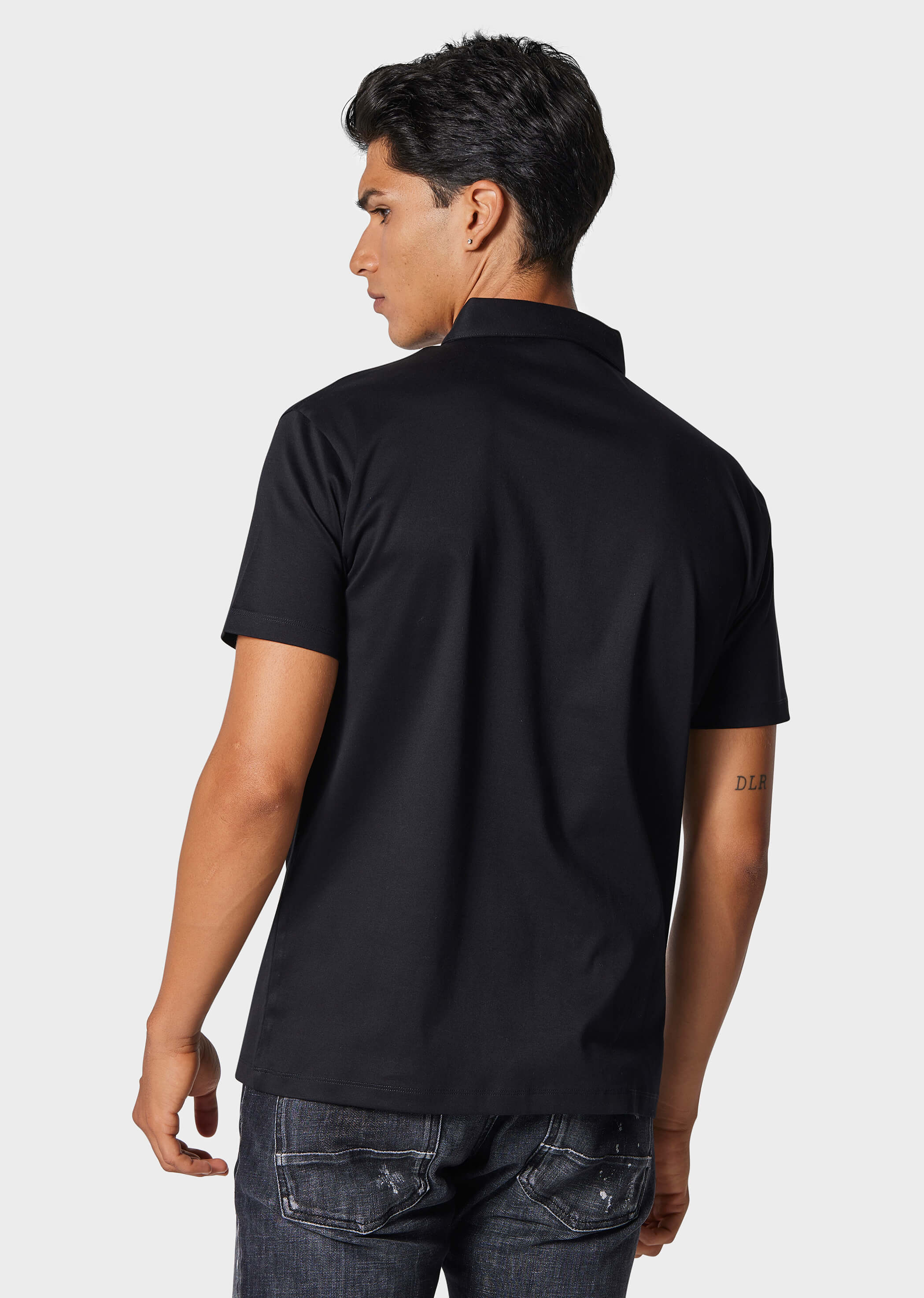 Black polo shirt back view top
