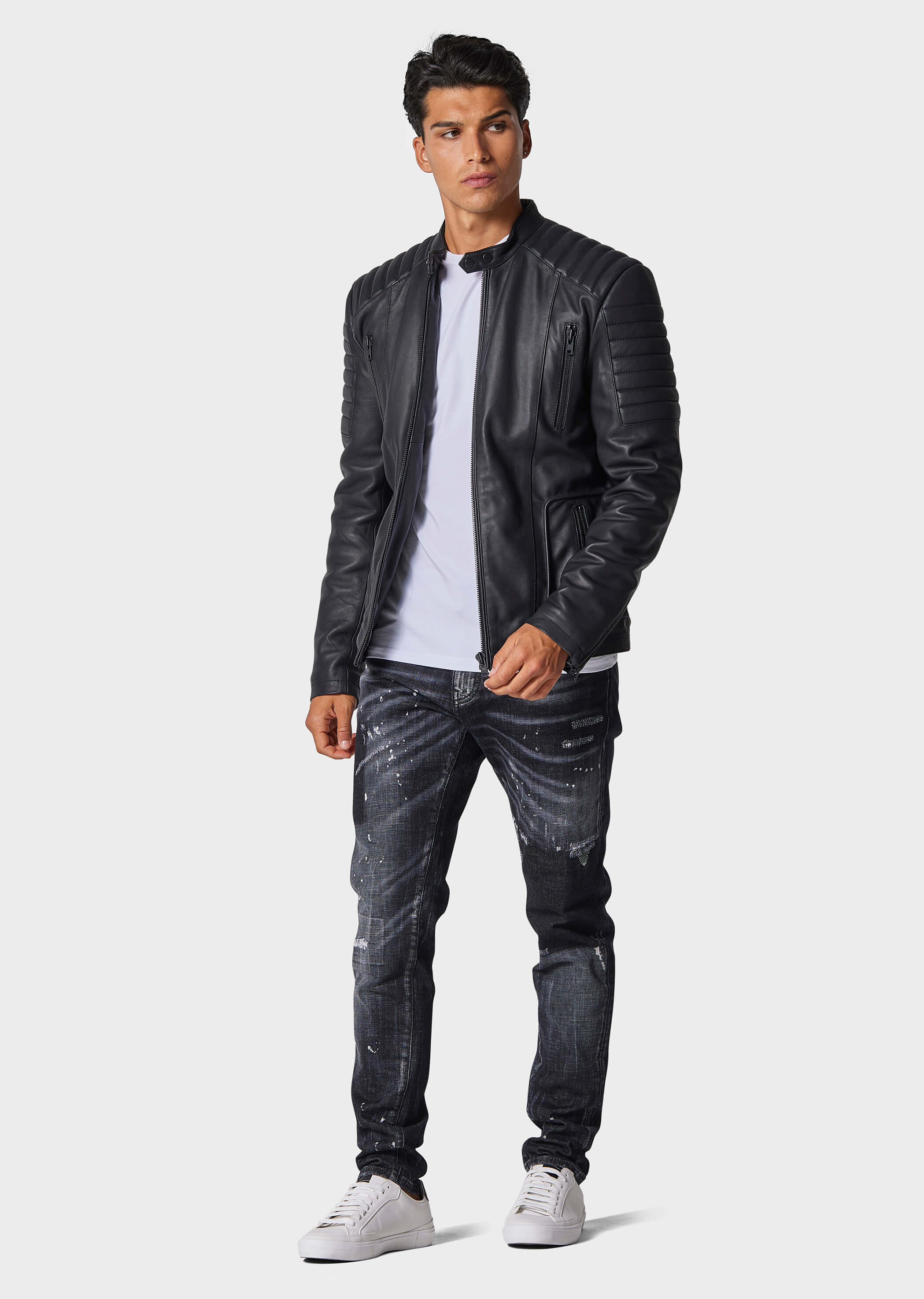 Police Tracks Black Men s Leather Jacket 883 Police